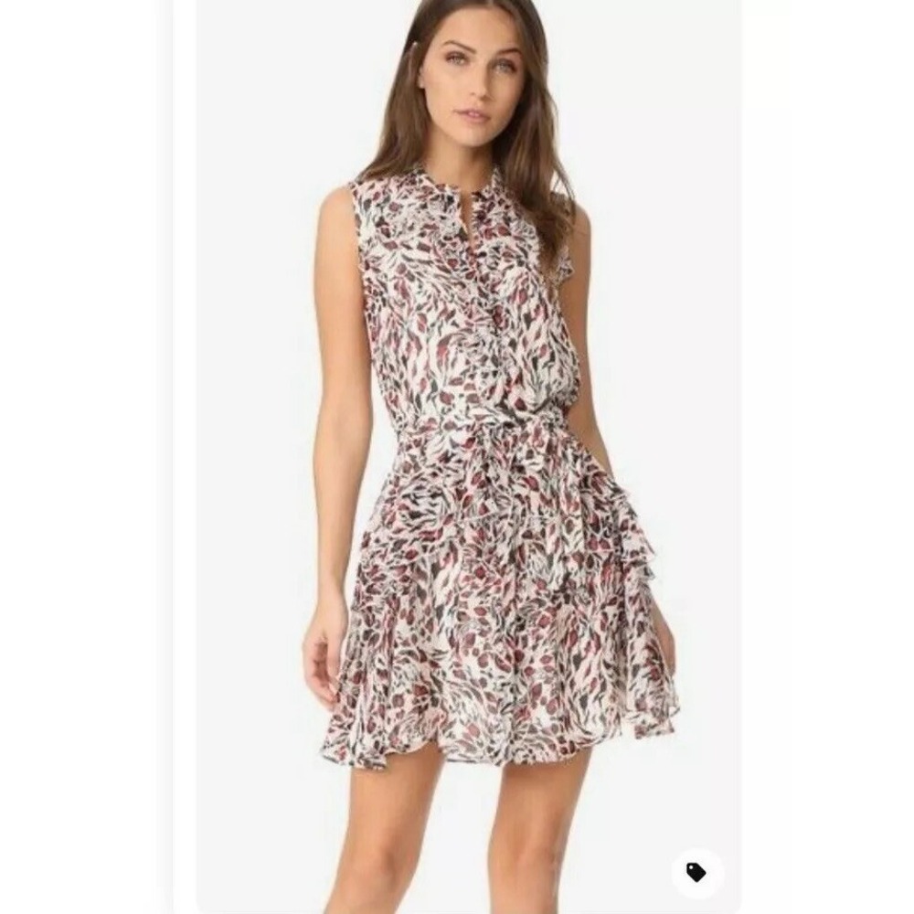 Saloni Tilly Ruffle Silk Dress - Size 6 Animal Tiger Print Ivory Flirty